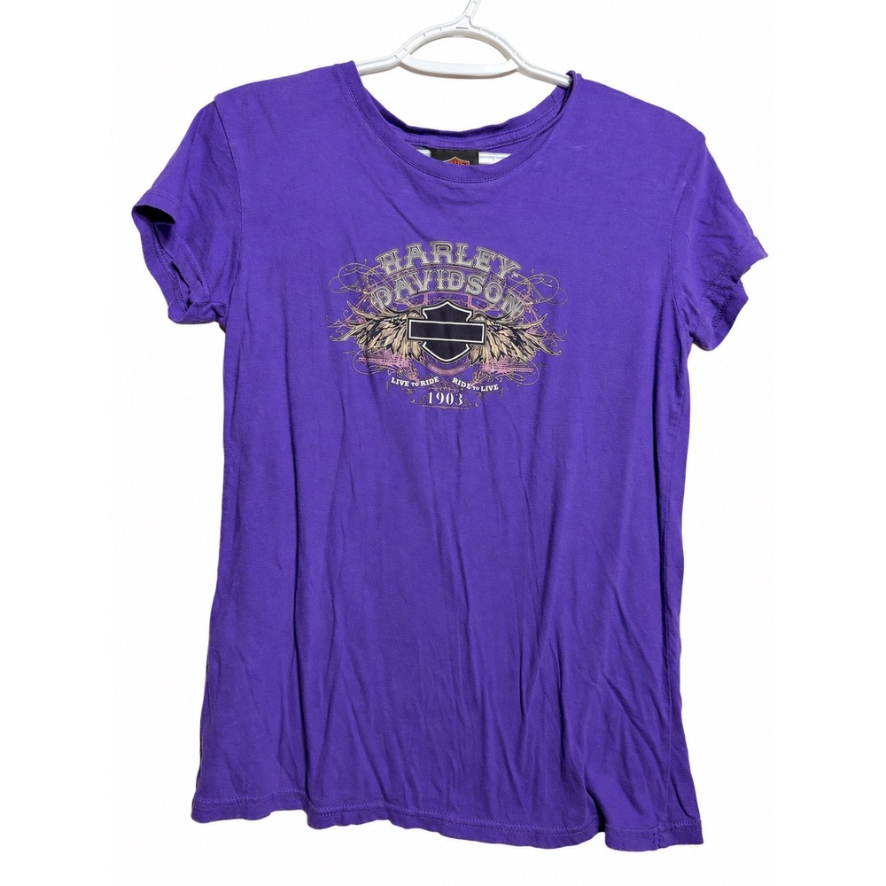 Harley-Davidson Womens Purple Graphic T-Shirt Folsom CA Bravado Size M